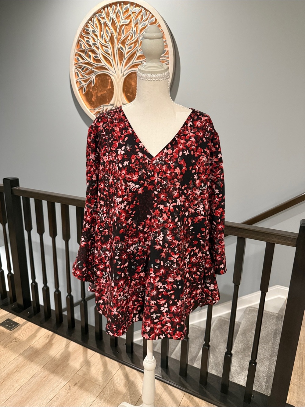 V-Neck Floral Blouse in Burgundy and Black